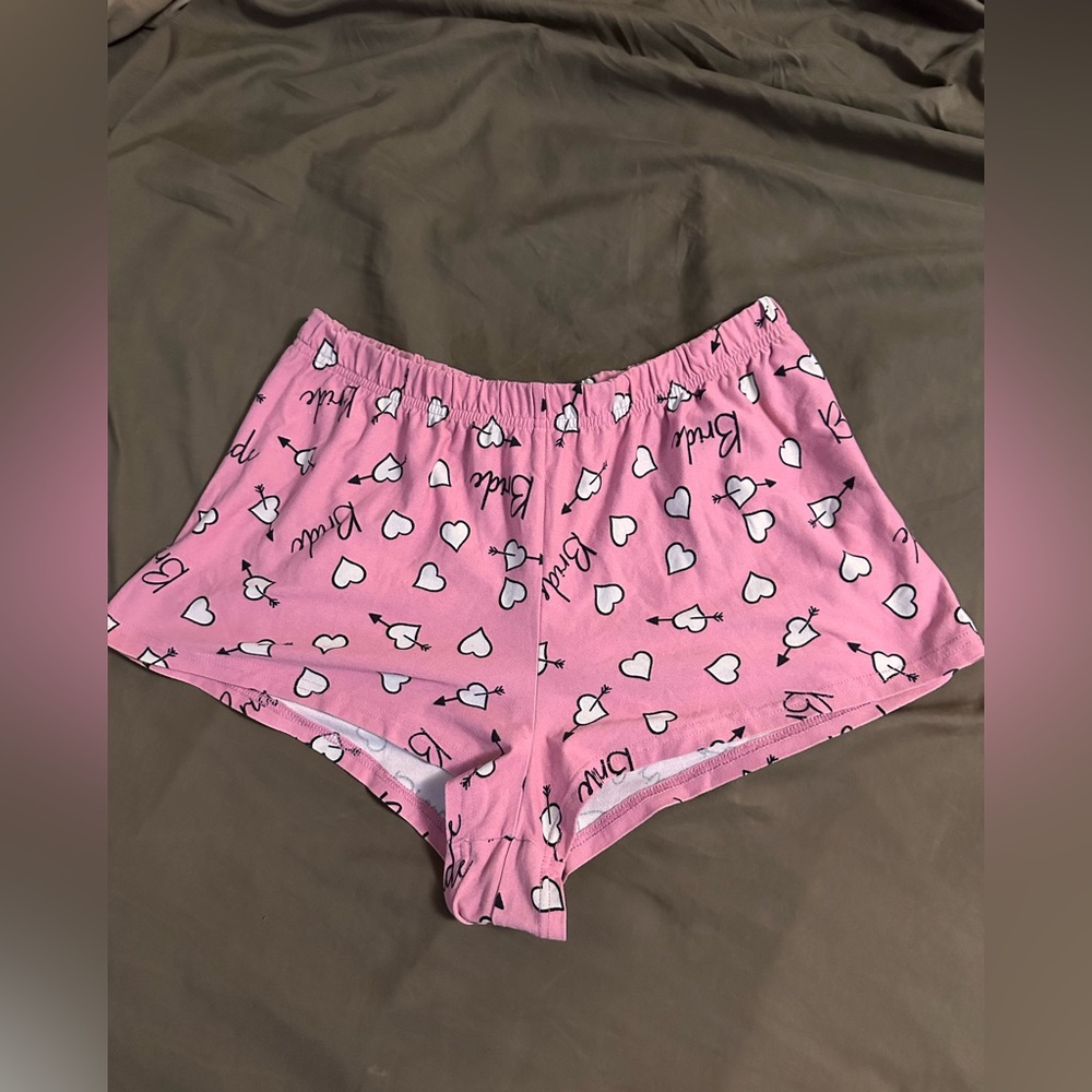 Pink Heart Print Lounge Shorts - Size Small
